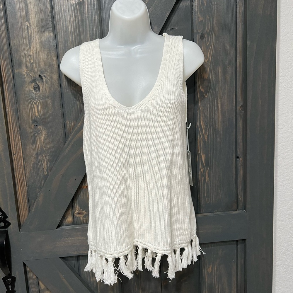 Tart Cream White Knit Tank Top Fringe Tassels New Small Cotton